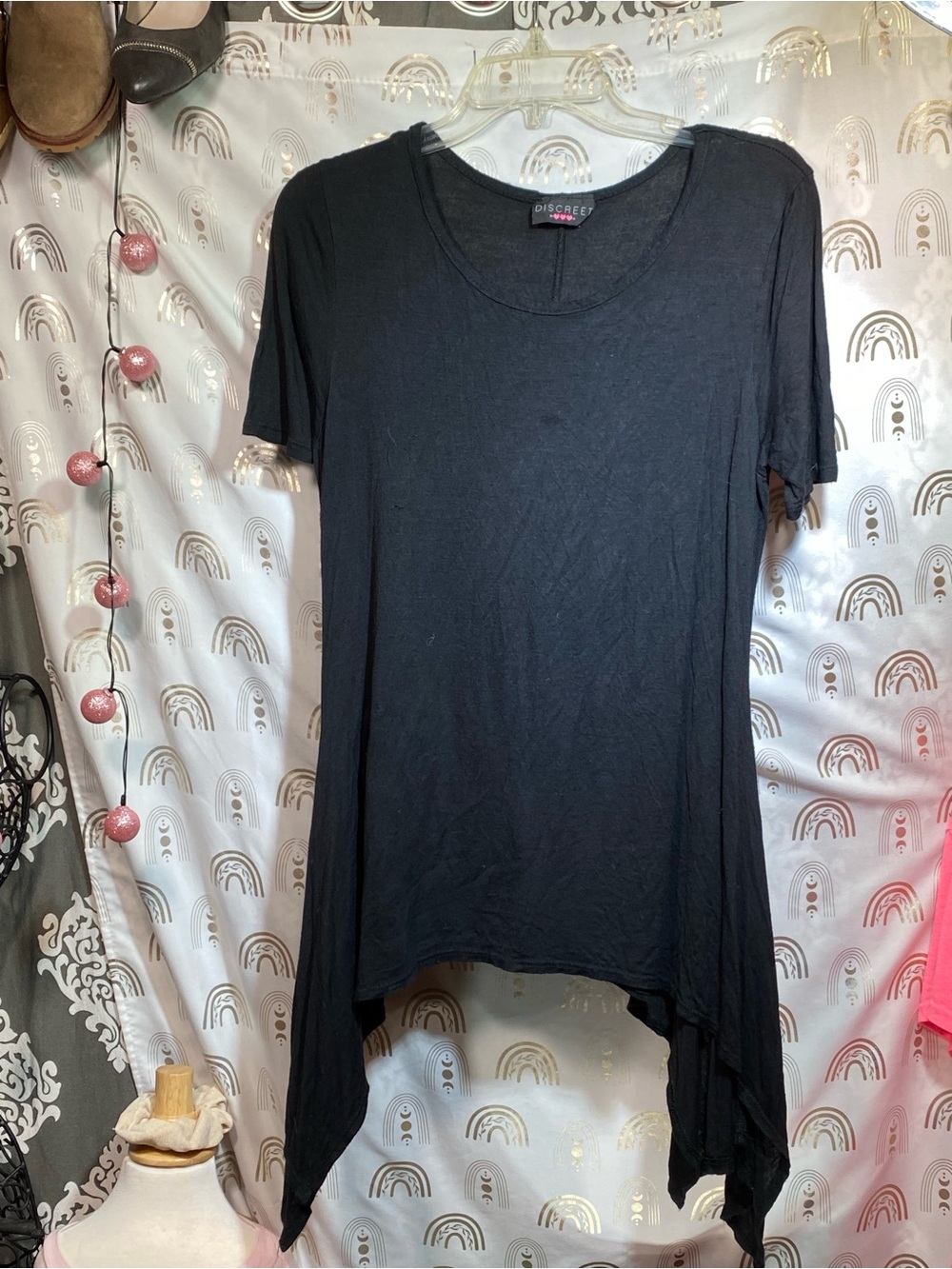 Discreet Black Asymmetric Hem Tunic Top